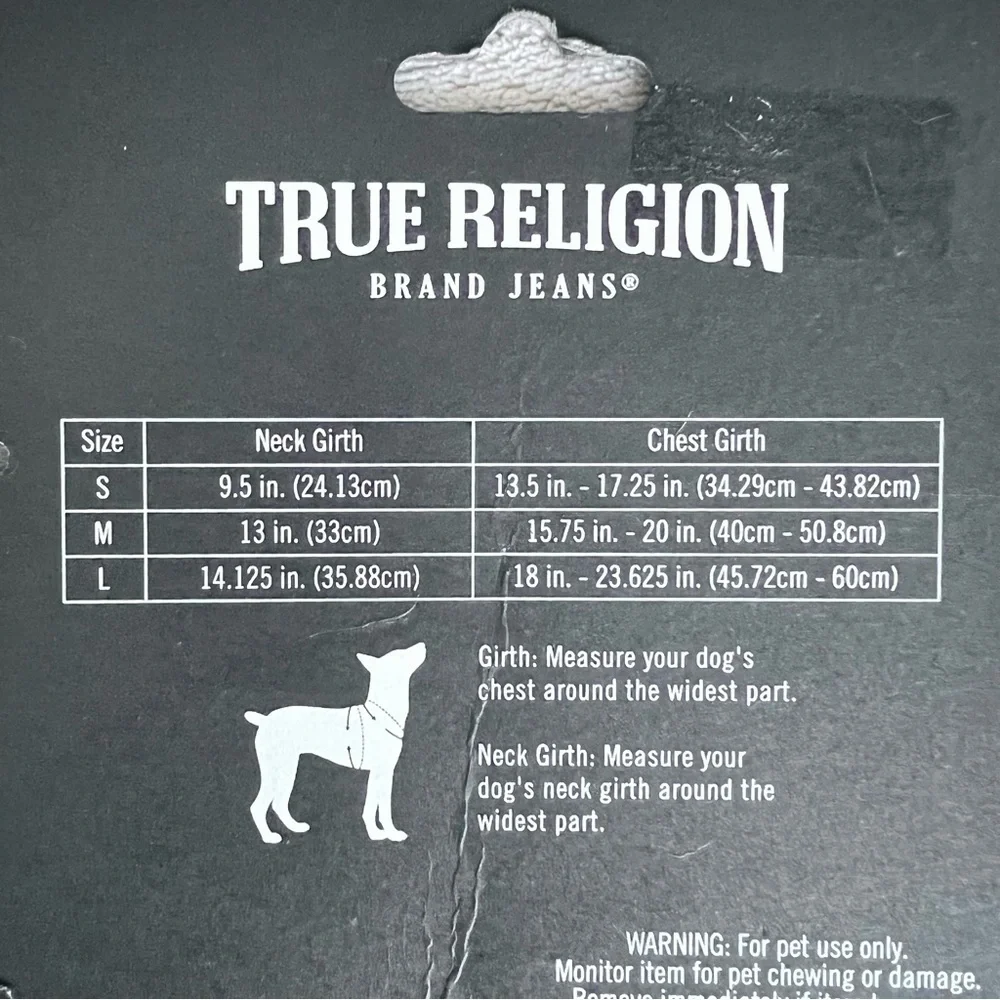 New! True Religion pet harness size medium